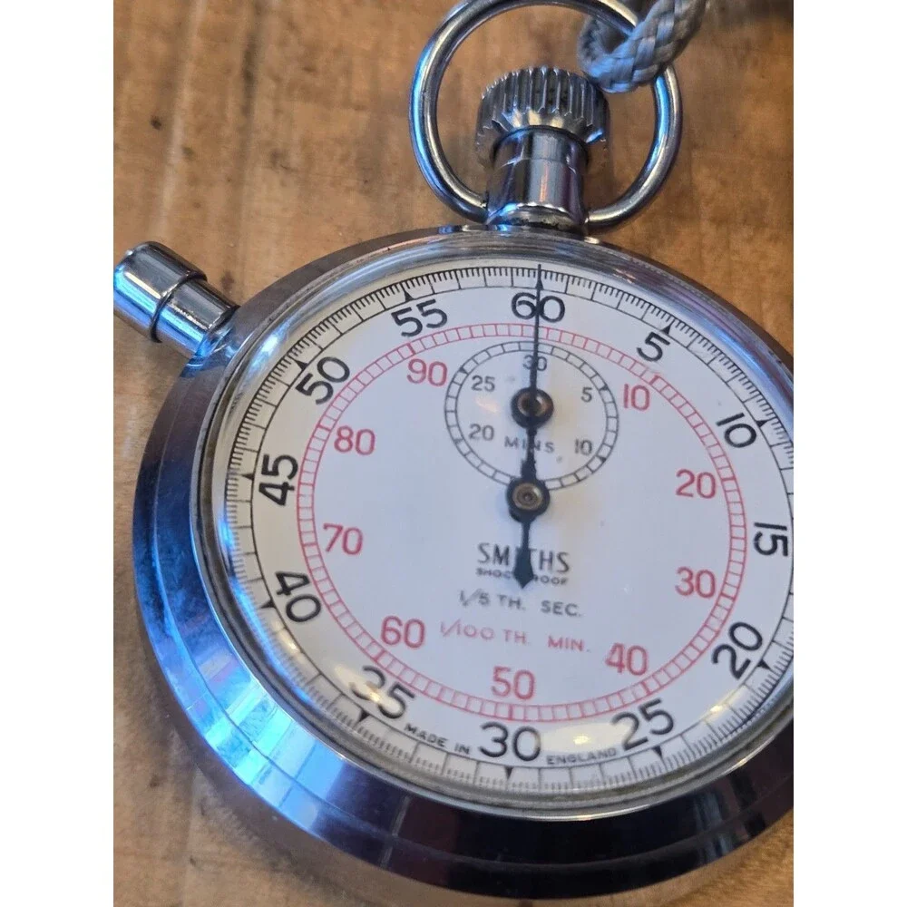 Vintage Smith's Shockproof 1/5th sec. 1/100th min. 51mm Stopwatch. Running. VGC.